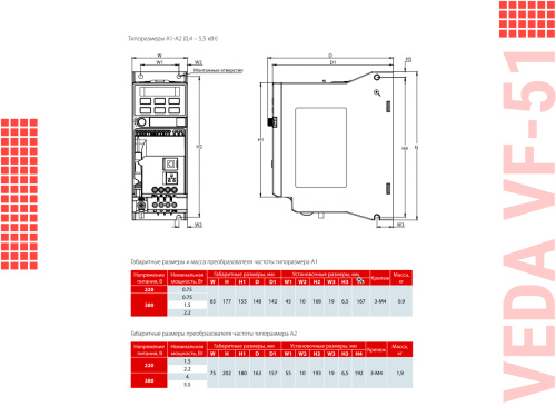 ABA00006 Преобразователь частоты VF-51-P1K5-0004-T4-E20-B-H, 380В, 1,5кВт, 4А фото 8