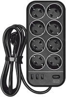 1928707 Сетевой фильтр Powercom SP-08 USB03AB 3,0М 3м (8 розеток) черный (коробка)