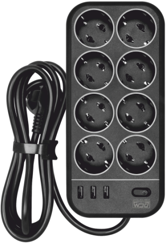 1928702 Сетевой фильтр Powercom SP-08 USB03AB 1.8М 1.8м (8 розеток) черный (коробка)