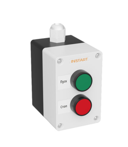 00121200 ПУ-2-030 – пульт управления, оснащённый кнопкой зеленой Пуск 1НО, кнопкой красной Стоп 1НЗ+
